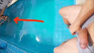 I invited my step-cousin to the pool at home, she was surprised by my hard and erect cock