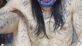 Masturbation and a pen with funny letters.