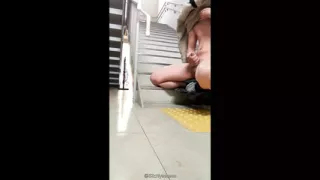 Half-naked exposure ejaculation on public staircase