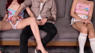 Innocent Stepdaughter Touched Inappropriately and Finger Fucked next to her stepsister by Perv Stepdad