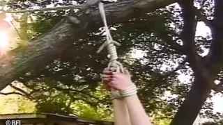 Outdoor whipping for two young sluts from redhead domino lady
