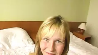 Skinny German blonde eats cum after hot amateur fuck