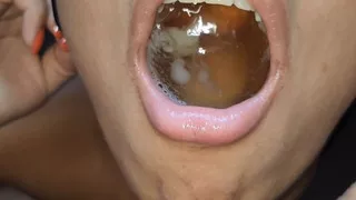Making a pool of piss and cumming inside her mouth