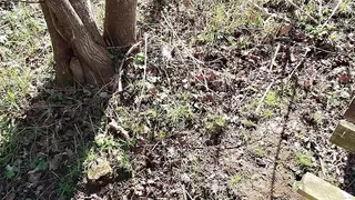 Young boy looking for dick in the woods