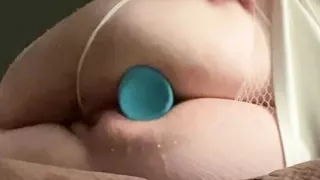 Shy girl tries to stretch her butt with alien dildo