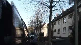 Sexy redhead German babe fucked in the moving car