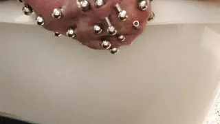 Added more 6 gauge piercings to my scrotum,  slid my finger down my urethral using my precum