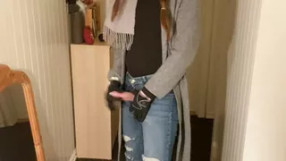 Femboy in tight jeans and hunter boots