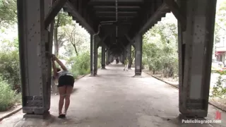 Euro Babe Gets Tied up and Exposed to a Field of Soccer Players Totally Naked