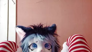 Masturbating and moaning on the bed in a christmas outfit