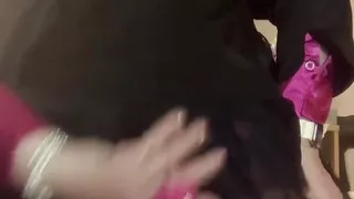 In an outfit with a little black skirt with a gag, put myself on a dildo and cum in my envelope