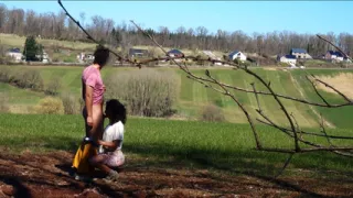 Farmer's sister fucked by a hiker in a field - wild blowjob and doggy style to cumshot