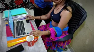 Horny boss in the office makes table a bedroom with employee