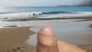 Masturbate at the sea with pretty horny dick