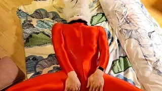 Fox Furry Playing In Red Amoresy Spandex Suit