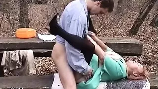Granny sex in the woods