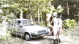 Outdoor punishing lesson in the forest