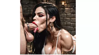 Hot AI Latina dungeon babe sucks and deepthroats a massive barbarian cock!