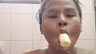 I am in my bathroom sucking banana