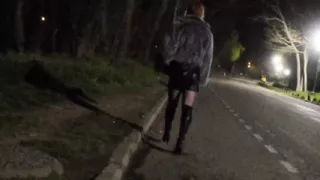 crossdresse exhibition in the woods