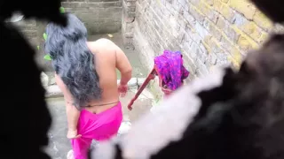 I see my step aunty and my step uncle taking a bath