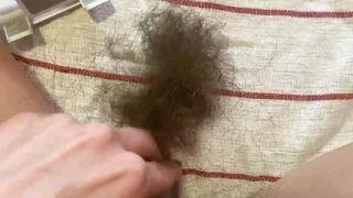 Hairy bush pussy hair cutting