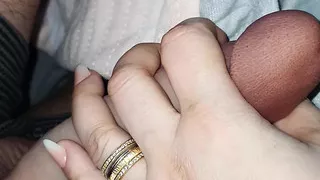 Step mom handjob step son dick while she's on her phone