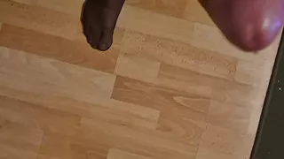 Dirty Nylon Sissy Boy Cums on feet
