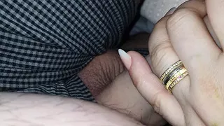 Step mom grabs step son dick in erection in bed