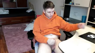 Stud Guy Watches Porn and Jerking Uncut Hot Cock