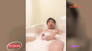 My Chubby Buddy Jerks Off in the Shower His Dick So Hard and Cum So Thick