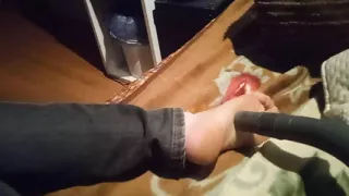 Twink vacuuming his dirty soles