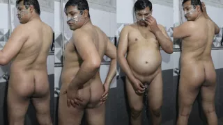 Desi Fat Boy Full Wet and Nude in Shower Showing Big Ass in Public