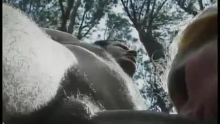 Cute young fair-haired tranny Giselle Davila with perky tits loves to get ass fucked in the wood