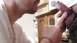 Little Whore Soack His Friends Cock in a Pot of Yogurt Before Sucking It off