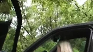 Horny blonde German doll sucks dick in the woods