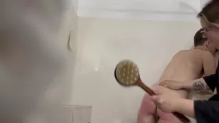 Light Bath Brush Spanking On Sore Bottom