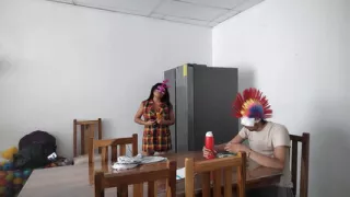 Housekeeper strips naked in front of blind boss while eating at home