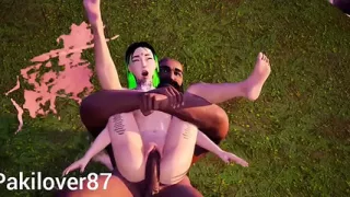 Big Black Cock Fucks Tattooed Babe with a Great View 3D Animation