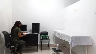 Nurse treats a special client while masturbating in the doctor's office