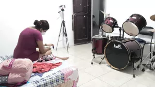 My stepsister puts on her special lotion to moisturize her soft brown skin.