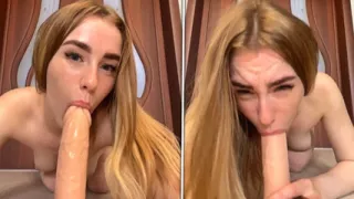 Horny Redheaded Bitch Madly Sucks A Huge Cock