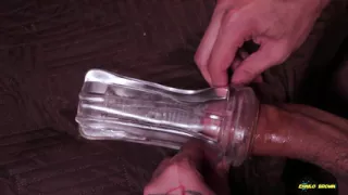 Big Hairy Cock Daddy Fucking A Transparent Fleshlight And Filling It With Cum