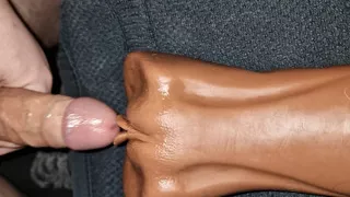 Small dick chubby gay cums inside pocket pussy