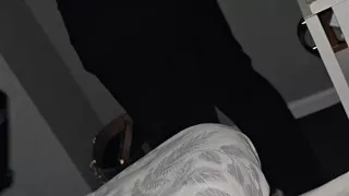 Sexy maid vacuum cleaning step son room while he is naked