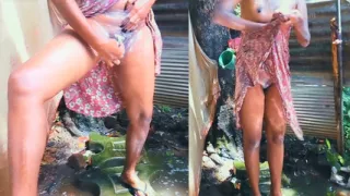 Desi Stepmom Bathes Outside and Shaves Her Hairy Pussy in Front of The Camera