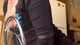 Masturbating with New Tight Clothes and Toilet Brush on the Balcony