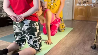 Two guys paid for the personal coach for yoga and received hot threesome