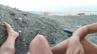 Flashing dick  - My wife jerks my dick in front of a stranger in a nudist beach with people near - OMG Caught!!!
