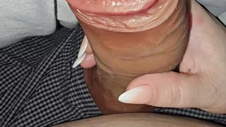 Stepmom saw stepson big dick and handjob him